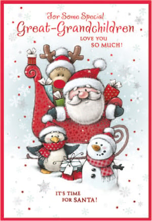 a christmas card that says " for some special great-grandchildren love you so much "