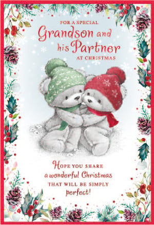 a christmas card for grandson and his partner