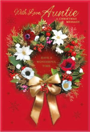 a christmas card for an auntie with a wreath on it