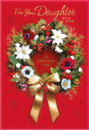 a christmas card for a daughter with a wreath on it