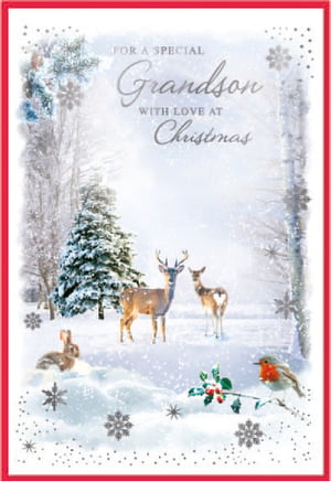 a christmas card for a special grandson with love at christmas