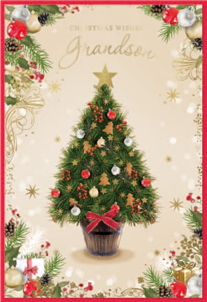 a christmas card for grandson with a christmas tree