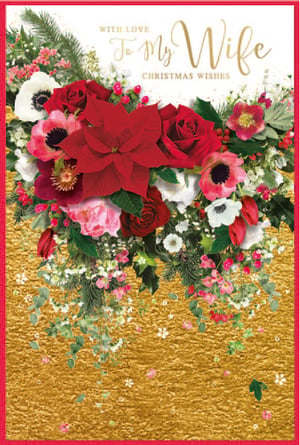 a christmas card that says " with love to my wife "