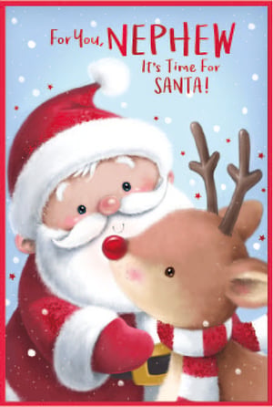 a christmas card that says for you nephew it 's time for santa