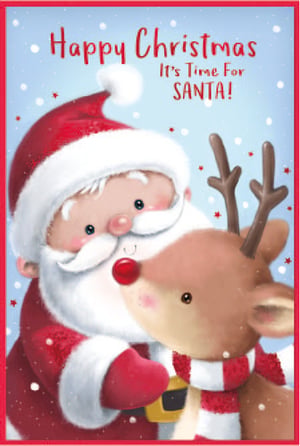 a christmas card that says happy christmas it 's time for santa