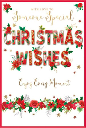 a christmas card that says " with love to someone special christmas wishes enjoy every moment "