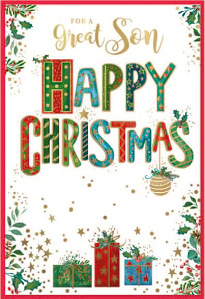 a christmas card that says for a great son happy christmas