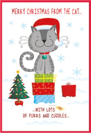 a christmas card with a cat wearing a santa hat