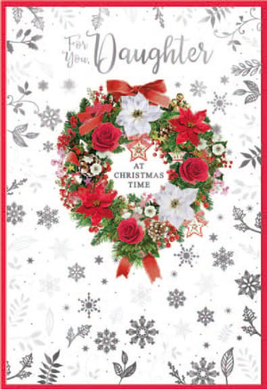 a christmas card for a daughter with a wreath on it