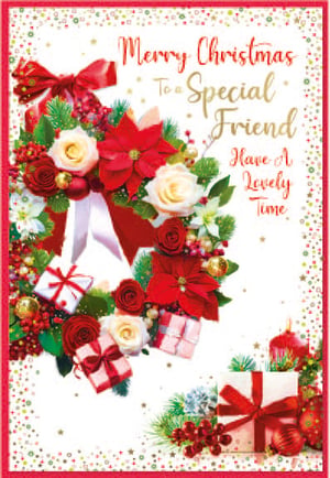 a christmas card that says merry christmas to a special friend