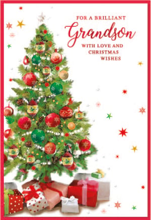 a christmas card that says for a brilliant grandson with love and christmas wishes