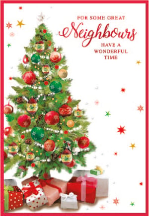 a christmas card that says for some great neighbours have a wonderful time