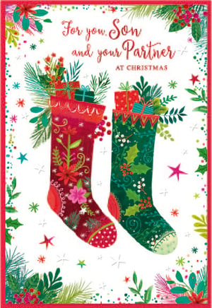 a christmas card that says for you son and your partner at christmas