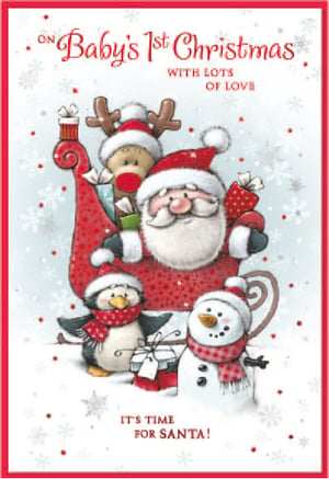 a baby 's first christmas card that says it 's time for santa