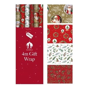 four rolls of merry christmas wrapping paper