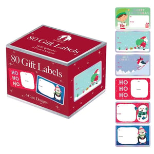 a box of 80 gift labels with 6 cute designs