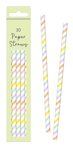a box of paper straws with a striped pattern on them .