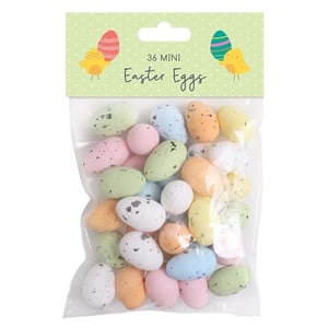 a bag of 36 mini easter eggs with a green label