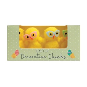 a box of easter decorative chicks with sunglasses on