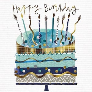 it is a birthday card with a cake and candles on it .