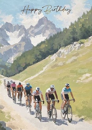 a group of people are riding bicycles down a mountain road .