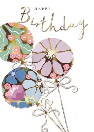 Make her birthday truly special with this exquisite 'Open Birthday Female' card, brought to you by the Great British Card Company. This stunning design features three beautifully illustrated floral baubles, each bursting with soft, vibrant colours and shimmering gold foil details. From delicate pink blooms to elegant lilac and serene blue petals, these artistic elements are perfectly complemented by intricate gold bows and a luxurious 'HAPPY Birthday' message. With its sophisticated charm and premium feel, this card is ideal for any female recipient. Stock up with our convenient 1x6 pack size and offer your customers a truly memorable way to celebrate.