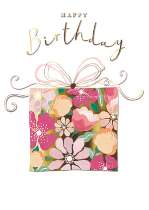 Make every birthday a beautiful occasion with this delightful 'Open Birthday Female' card from the Great British Card Company. Adorned with an elegant gold 'Happy Birthday' script, the design features a charming gift box bursting with vibrant floral patterns. Rich pinks, soft peaches, and shimmering gold accents create a truly eye-catching and feminine aesthetic. This versatile card is perfect for any female recipient, offering a touch of luxury and cheer. Available in a convenient pack of 6, it's an ideal addition to your greeting card selection.