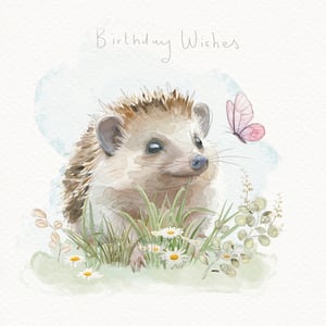 Bring a smile to any birthday with this utterly charming card from the Great British Card Company. Featuring an adorable watercolour hedgehog, gently observing a delicate pink butterfly amidst a scattering of daisies, this design is simply delightful. The soft, artistic style and sweet nature scene make it a perfect choice for sending warm "Birthday Wishes". This open birthday card is versatile and suitable for a wide range of recipients. Stock up on this lovely design, available in a convenient pack of 6, and offer your customers a truly heartwarming option for their special occasions.