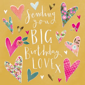 Brighten someone's special day with our delightful 'Open Birthday Female' card from the Great British Card Company. This charming design features a warm mustard yellow background adorned with an array of beautifully patterned and colourful hearts, each unique and full of character. The heartfelt message, 'Sending you BIG Birthday LOVE x', is playfully scripted in white, making it a truly joyful way to celebrate. Perfect for friends, family, or anyone deserving of extra love on their birthday. Each pack contains 6 cards, ready to bring smiles to your customers.