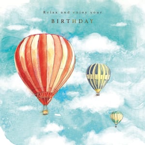 Elevate your birthday card selection with this delightful 'Open Birthday Male' card from the Great British Card Company. Featuring a serene watercolour sky dotted with charming hot air balloons, it evokes a sense of calm and adventure. The elegant gold foil text, 'Relax and enjoy your BIRTHDAY', adds a touch of sophistication to this beautiful design. Perfect for anyone who appreciates a moment of peace and celebration, this card is sure to bring a smile. Stock up with our convenient pack of 6 and offer your customers a truly special way to send their best wishes.