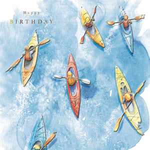 Dive into the spirit of adventure with this captivating Open Birthday Male card, brought to you by the Great British Card Company. Featuring a beautiful watercolour illustration of kayakers gracefully navigating serene blue waters, it evokes a sense of peace and outdoor enjoyment. The vibrant kayaks and dynamic splashes add a lively touch to this artistic design. Perfect for celebrating any birthday, this card is sure to resonate with those who appreciate nature, activity, or simply a stunning visual. Stock up on this popular design, available in convenient packs of six, and offer your customers a truly memorable way to send their best wishes.