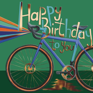 Pedal into profits with this fantastic 'Open Birthday Male' card from the Great British Card Company! Featuring a stylish blue road bike set against a vibrant green background, this card is perfect for any cycling enthusiast or indeed, any man who appreciates a contemporary design.

The "Happy Birthday to You" message truly pops with eye-catching metallic gold and cool blue lettering, complemented by dynamic, colourful speed lines that add a touch of celebratory flair. With intricate details on the bicycle and a premium finish, this card offers a fresh and modern take on birthday greetings. Stock up with our convenient 1x6 pack size and offer your customers a truly unique card.