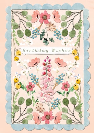 Celebrate special moments with our delightful 'Open Birthday Female' card, perfect for any discerning customer. This charming design from the Great British Card Company features a beautiful array of watercolour florals in soft, inviting hues. Delicate pink and peach blooms, intertwined with lush green foliage and subtle blue accents, create a truly artistic and feminine aesthetic. The elegant 'Birthday Wishes' message is framed by a pretty scalloped border, adding a touch of classic charm. Stock up on this lovely card, supplied in a convenient pack of 6, to ensure your shelves are always ready for those important birthday celebrations.