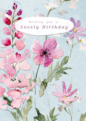Introduce a touch of floral elegance to your card selection with our 'Open Birthday Female' card from the Great British Card Company. This charming design features a delightful watercolour illustration of delicate pink and purple blooms set against a serene blue background. The artistic style and soft colour palette create a truly lovely card, perfect for celebrating any female's special day. The heartfelt message, 'Wishing you a Lovely Birthday', adds a warm and personal touch. Stock up with our convenient 1x6 pack size and offer your customers a beautiful way to send their best wishes.