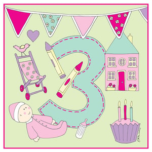 a drawing of a baby and the number three