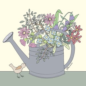 a drawing of flowers in a watering can by florence