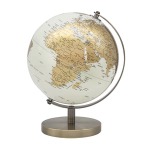 a white and gold globe with the word ocean on it