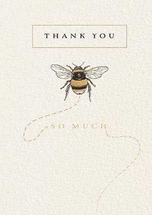 a thank you card with a bee on it .