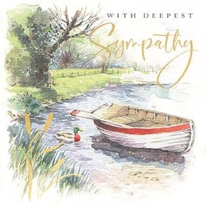 Offer a truly heartfelt message of comfort with our beautiful 'Sympathy' card. This exquisite design, from Ling, features a serene watercolour illustration of a peaceful riverside scene, complete with a charming boat and a gentle duck. The soft, calming colours and tranquil imagery provide a gentle backdrop for the elegant 'With Deepest Sympathy' message. It's a thoughtful way to convey support and solace during difficult times, offering a moment of quiet reflection. A truly special card for your customers to share.