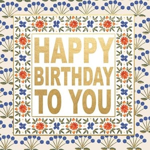 Add a touch of elegance to your greeting card display with this delightful 'Open Birthday Female' card from Ling. This charming design features shimmering gold foil lettering for "HAPPY BIRTHDAY TO YOU," beautifully framed by a vibrant floral border of orange and blue blossoms. The intricate pattern extends to the card's background, showcasing delicate blue berries on a soft cream base, creating a sophisticated yet warm aesthetic. Perfect for any female recipient, this card offers a lovely way to convey heartfelt birthday wishes. Supplied in a convenient pack of 6, it's a popular choice for customers seeking quality and distinctive style.