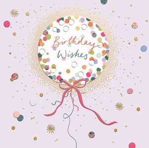 Brighten her special day with this enchanting 'Open Birthday Female' card from Ling. Adorned with a vibrant confetti burst and elegant 'Birthday Wishes' script, this card exudes celebratory charm. The soft lilac background beautifully complements the colourful dots, some solid, some marbled, and others shimmering with golden sparkle. A delicate pink bow and trailing ribbons add a touch of whimsy and sophistication. Perfect for any female recipient, this card is designed to make her feel truly cherished. Stock up with our convenient pack of 6 and offer your customers a truly delightful birthday greeting.