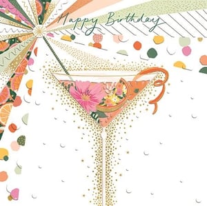 Celebrate her special day with our exquisite Open Birthday Female card, brought to you by Ling. This beautifully illustrated design features a chic cocktail glass overflowing with delicate pink florals and zesty citrus slices, all shimmering with golden confetti. A vibrant burst of colourful rays and elegant 'Happy Birthday' script adds to the festive charm. It's the perfect way to send warm wishes with a touch of sophistication and joy. Stock up on this delightful card, available in a convenient pack of 6, and offer your customers a truly memorable birthday greeting.