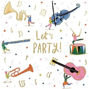Bring the party to your shelves with this delightful 'Open Birthday Female' card from Ling! This vibrant design features a whimsical band of characters joyfully playing oversized musical instruments, all set against a backdrop of scattered notes and colourful confetti. The prominent "Let's PARTY!" message captures the essence of celebration, making it the perfect choice for sending cheerful birthday wishes. Its lively and fun-filled illustration is sure to bring a smile to any recipient. Stock up on this popular design, available in a convenient pack of 6, and add a touch of musical magic to your card collection.