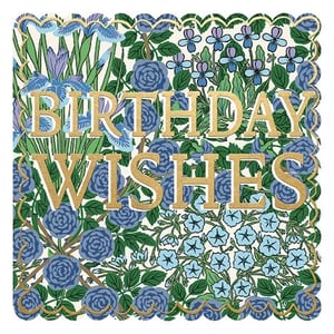 Offer your customers a truly beautiful way to celebrate with our 'Open Birthday Female' card from Ling. This charming design showcases a detailed floral pattern, featuring a delightful mix of blue and green blooms like irises, violets, roses, and morning glories, all on a clean cream background. The elegant 'BIRTHDAY WISHES' message stands out in shimmering gold foil lettering, adding a premium touch. Finished with a decorative scalloped edge and a subtle gold border, this card feels special and refined. It's a wonderful choice for sending warm birthday greetings to any female recipient. Stock up with our convenient pack of 6 cards, ensuring you have this lovely option readily available.