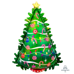 a green christmas tree shaped balloon from anagram