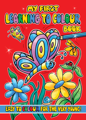 A book titled "My First Learning to Colour Book."