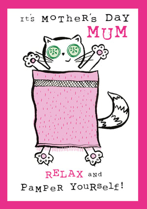 a mother 's day card with a cat wrapped in a pink towel