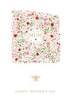 a happy mother 's day card with flowers and a bee