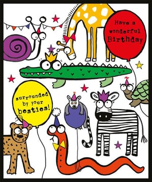 a birthday card with animals and balloons that says have a wonderful birthday