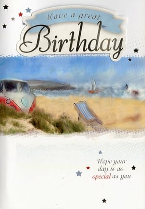 Offer your customers the perfect card for any male birthday with our 'Open Birthday Male' design. This delightful card features a picturesque beach scene, complete with a vintage camper van nestled in the dunes and a sailboat gliding across the sea, creating a relaxed and adventurous feel.

The elegant script wishes 'Have a great Birthday' and 'Hope your day is as special as you', making it a versatile choice for friends, family, or colleagues. Adorned with subtle stars, this card is sure to stand out on any display. Supplied by Regent in a handy pack of 6, it's a must-have for your greeting card selection.